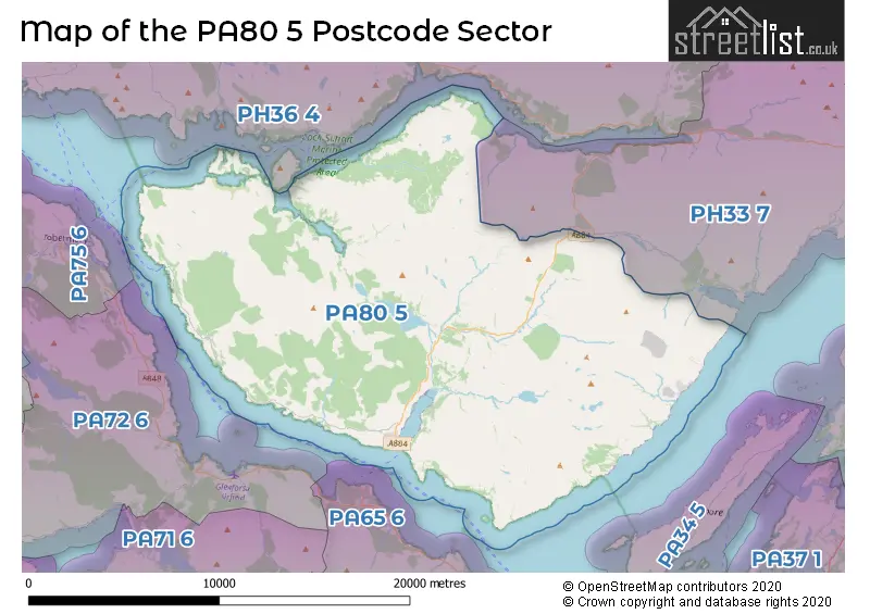 Map of the PA80 5 and surrounding postcode sector
