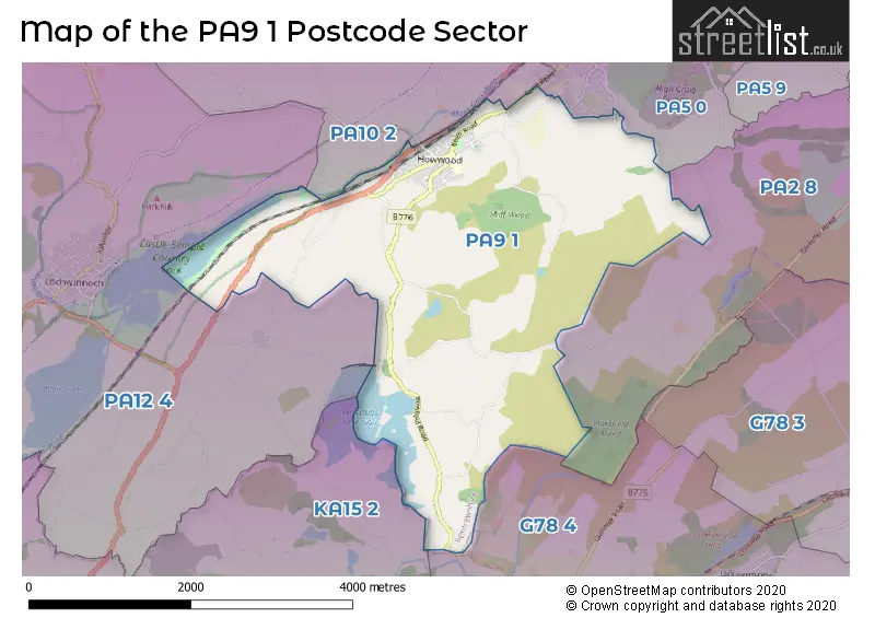 Map of the PA9 1 and surrounding postcode sector