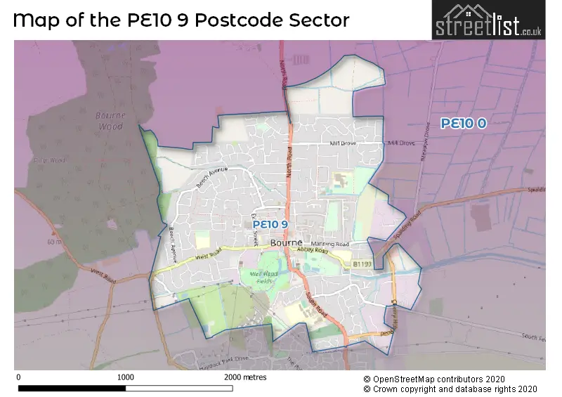 Map of the PE10 9 and surrounding postcode sector