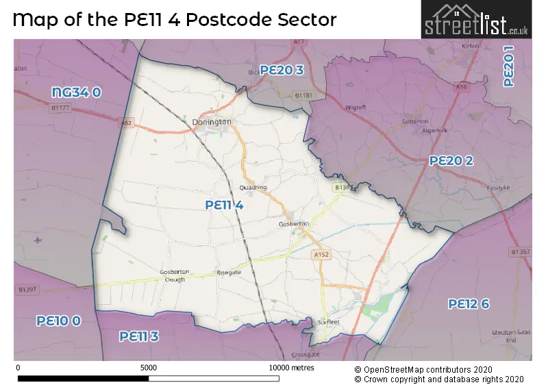 Map of the PE11 4 and surrounding postcode sector