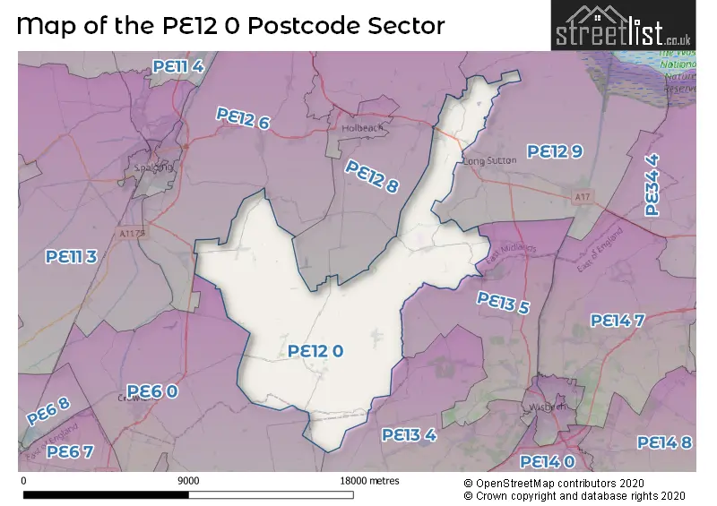 Map of the PE12 0 and surrounding postcode sector