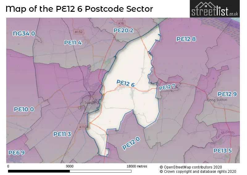 Map of the PE12 6 and surrounding postcode sector