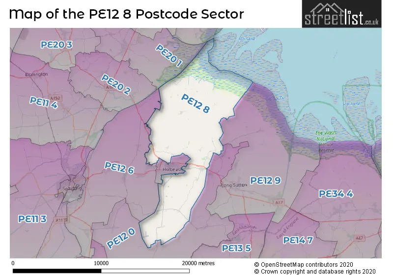 Map of the PE12 8 and surrounding postcode sector