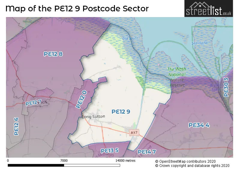 Map of the PE12 9 and surrounding postcode sector