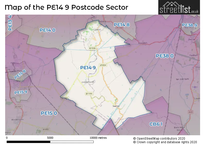 Map of the PE14 9 and surrounding postcode sector