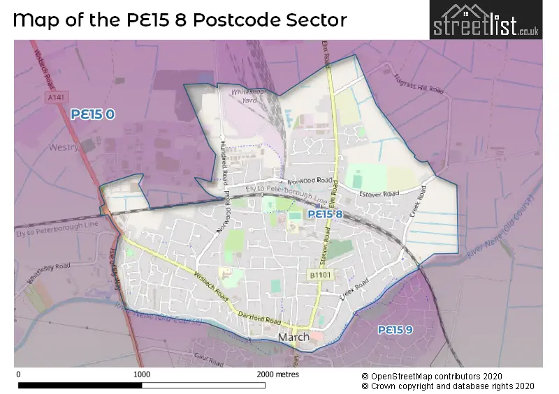 Map of the PE15 8 and surrounding postcode sector