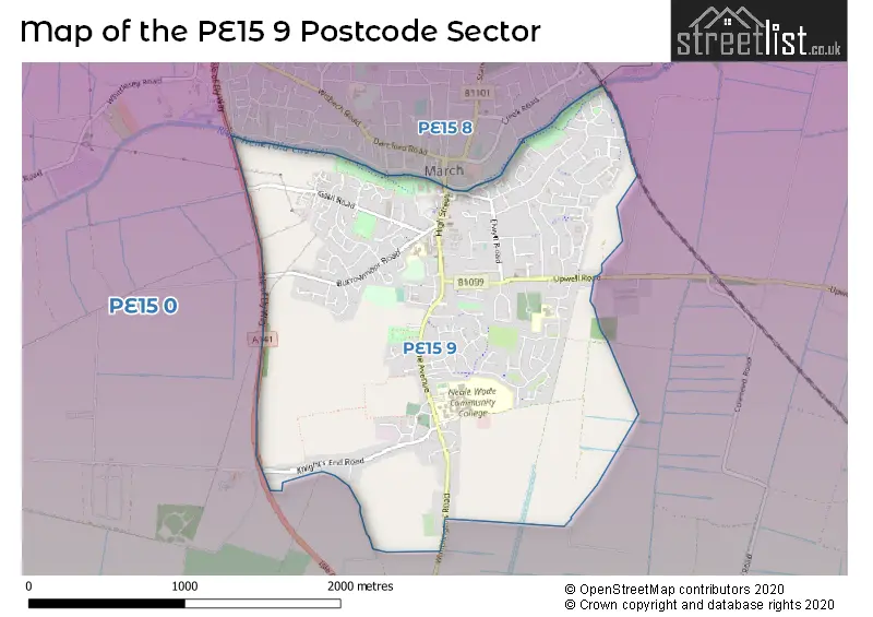 Map of the PE15 9 and surrounding postcode sector