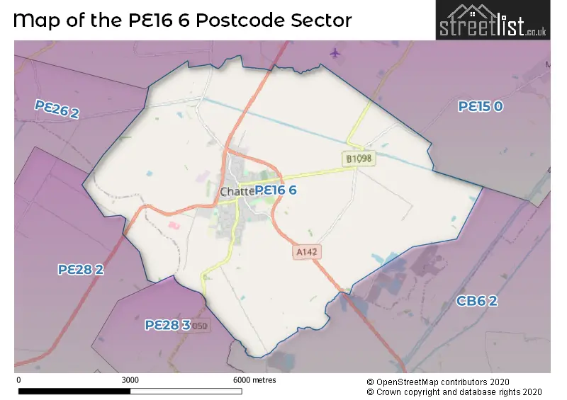 Map of the PE16 6 and surrounding postcode sector