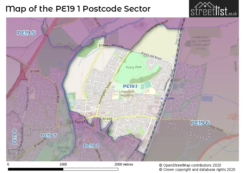Map of the PE19 1 and surrounding postcode sector