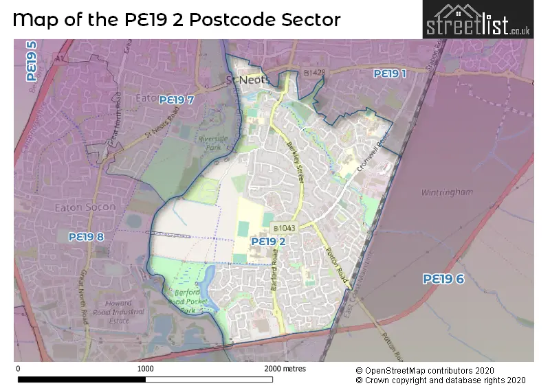 Map of the PE19 2 and surrounding postcode sector