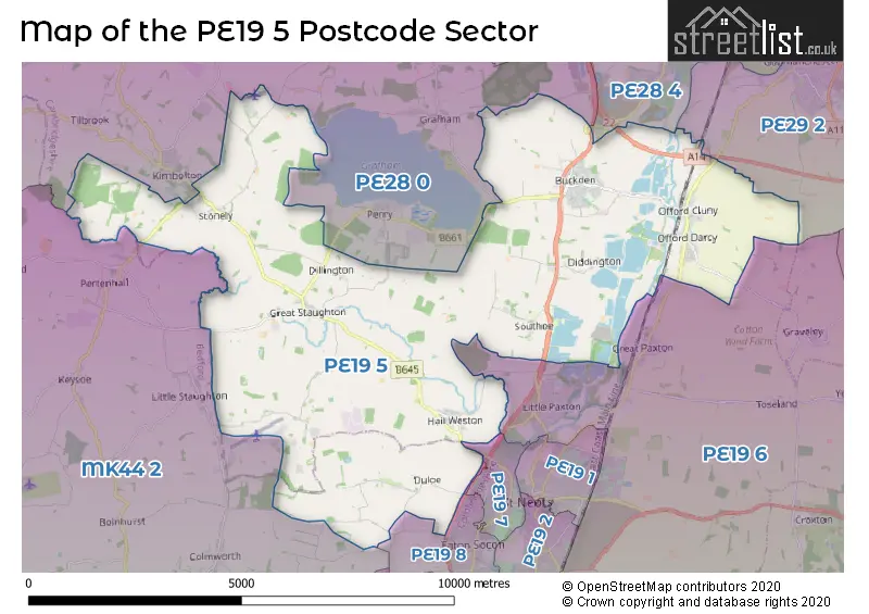 Map of the PE19 5 and surrounding postcode sector