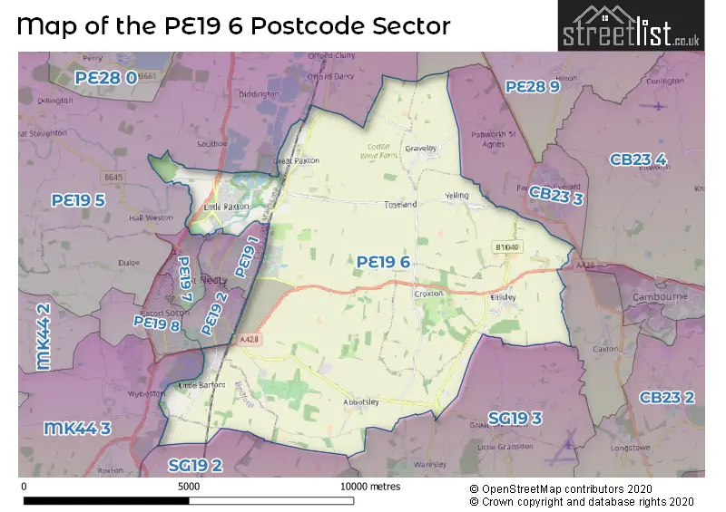 Map of the PE19 6 and surrounding postcode sector