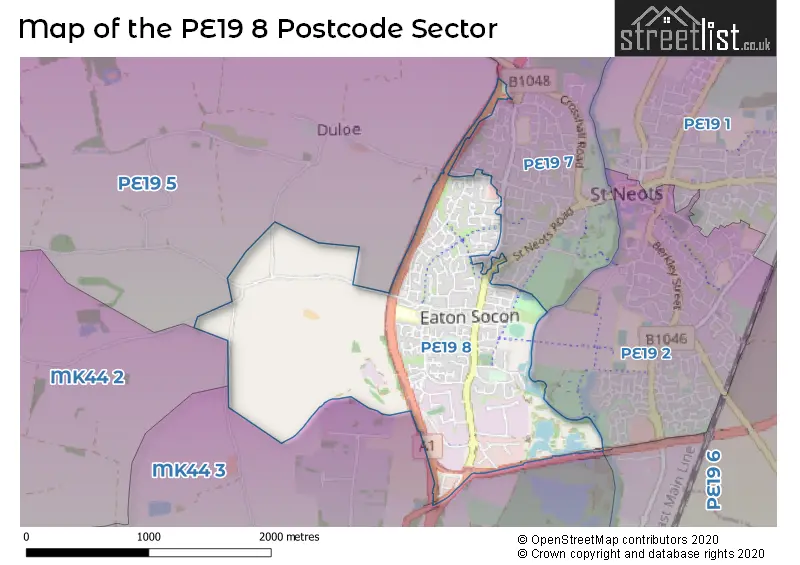 Map of the PE19 8 and surrounding postcode sector