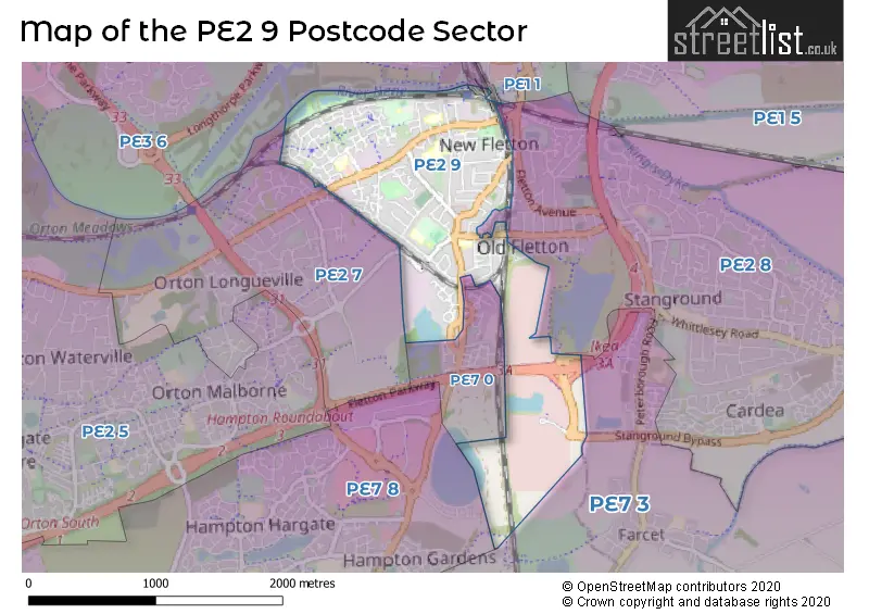 Map of the PE2 9 and surrounding postcode sector