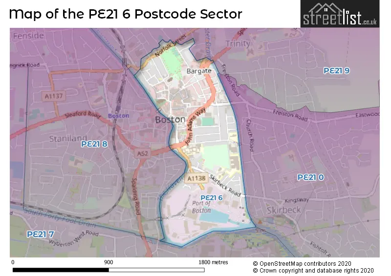 Map of the PE21 6 and surrounding postcode sector