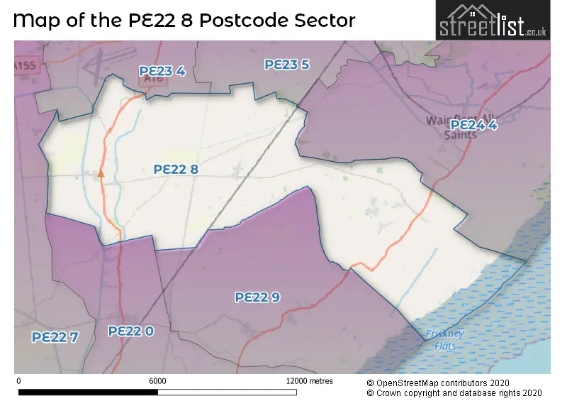 Map of the PE22 8 and surrounding postcode sector