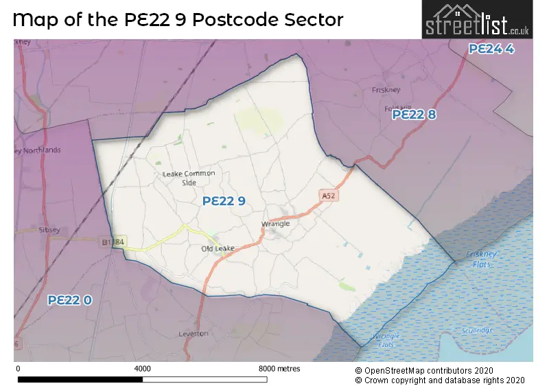 Map of the PE22 9 and surrounding postcode sector