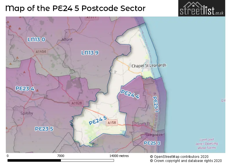 Map of the PE24 5 and surrounding postcode sector