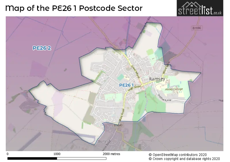 Map of the PE26 1 and surrounding postcode sector