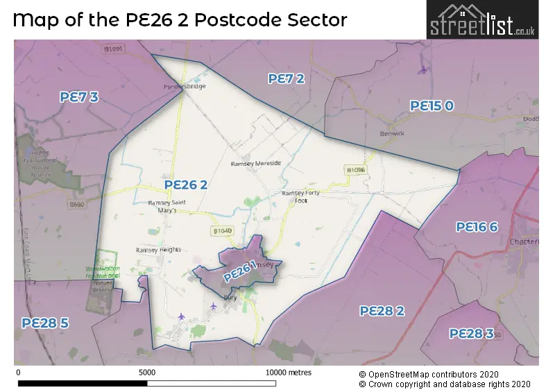 Map of the PE26 2 and surrounding postcode sector