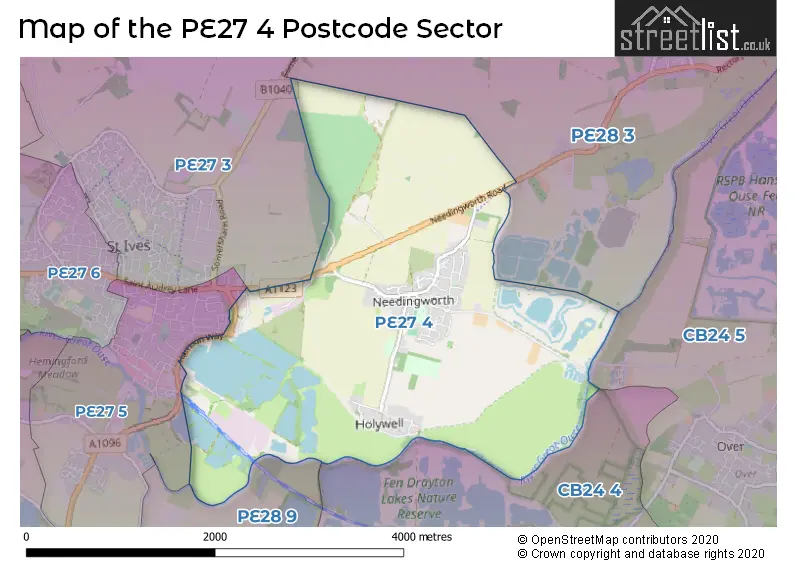 Map of the PE27 4 and surrounding postcode sector