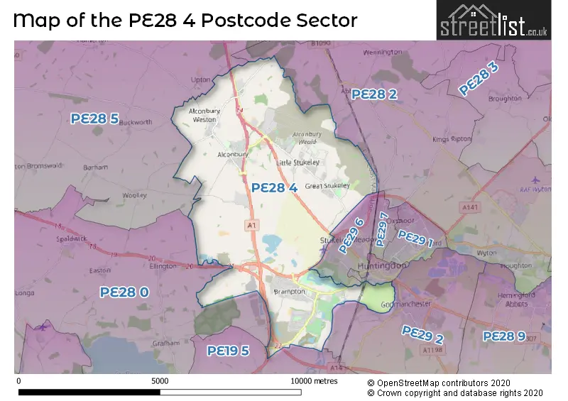 Map of the PE28 4 and surrounding postcode sector