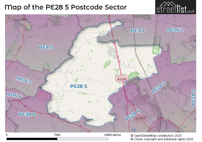 Map of the PE28 5 and surrounding postcode sector