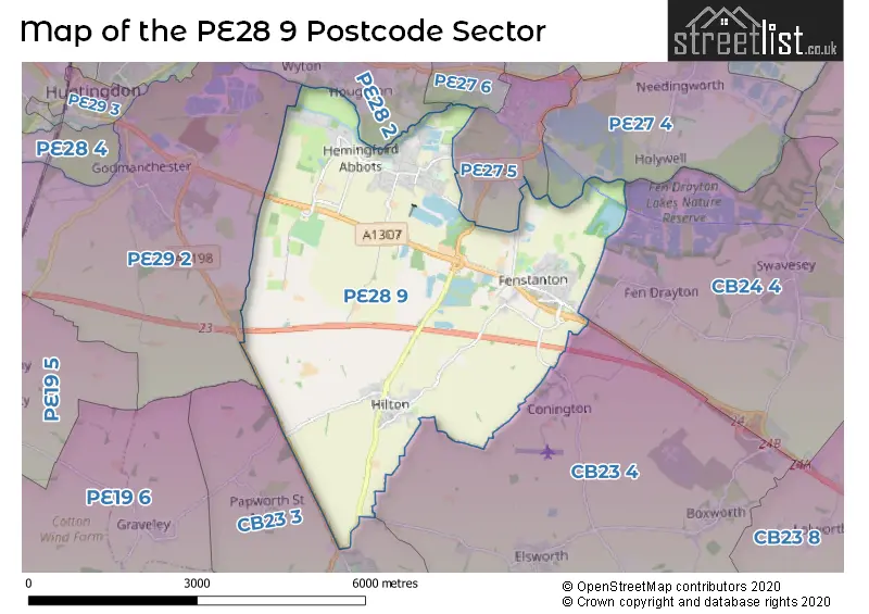 Map of the PE28 9 and surrounding postcode sector