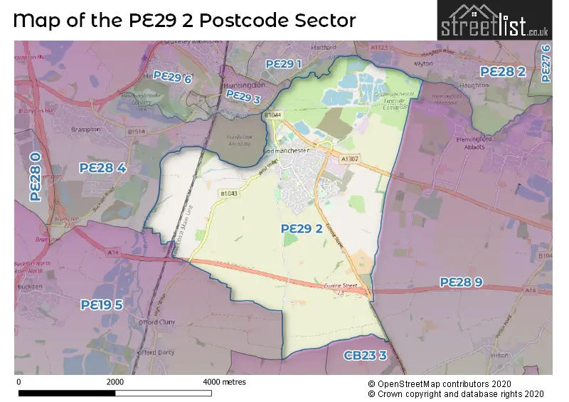 Map of the PE29 2 and surrounding postcode sector