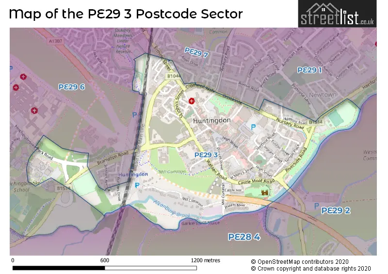 Map of the PE29 3 and surrounding postcode sector