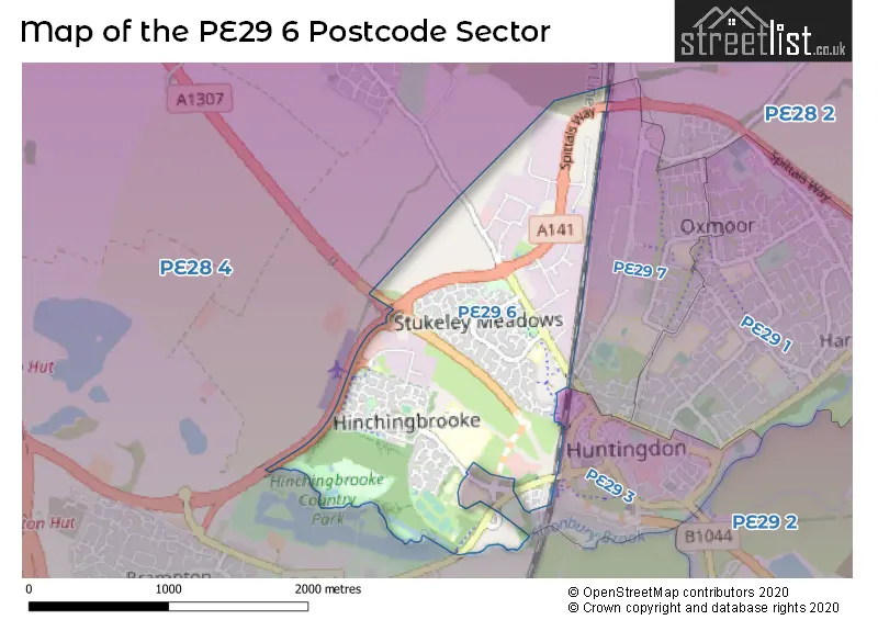 Map of the PE29 6 and surrounding postcode sector