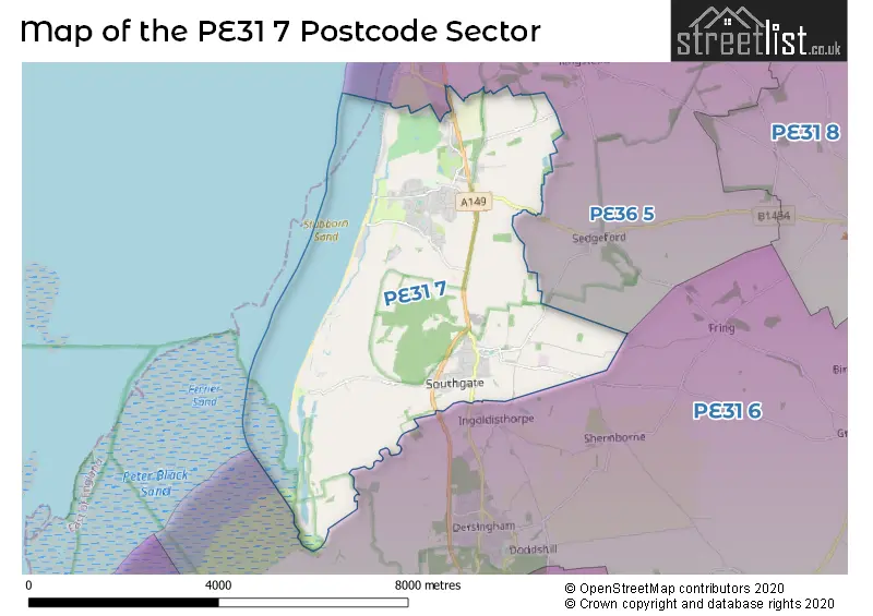 Map of the PE31 7 and surrounding postcode sector