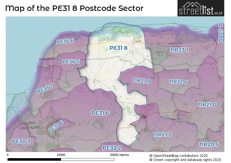 Map of the PE31 8 and surrounding postcode sector