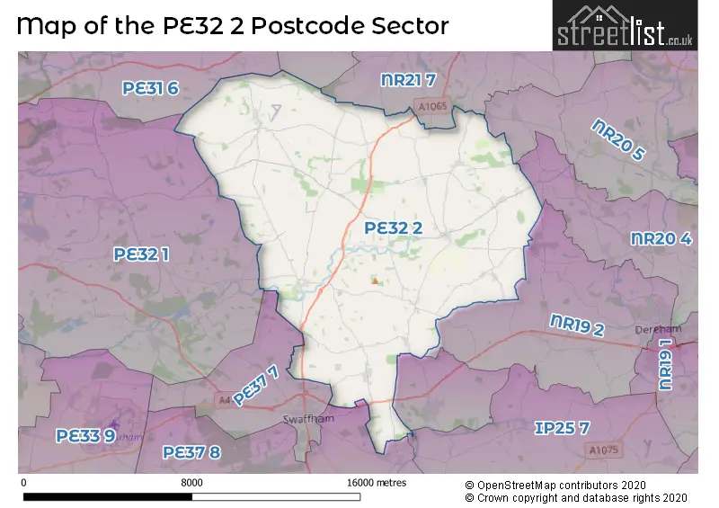 Map of the PE32 2 and surrounding postcode sector