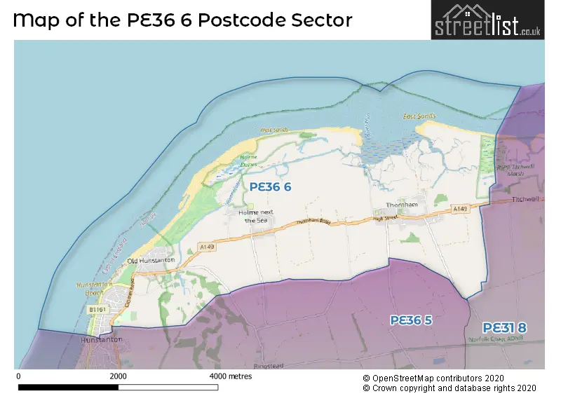 Map of the PE36 6 and surrounding postcode sector