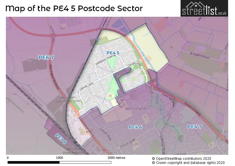 Map of the PE4 5 and surrounding postcode sector