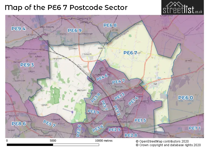 Map of the PE6 7 and surrounding postcode sector