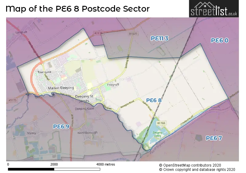 Map of the PE6 8 and surrounding postcode sector