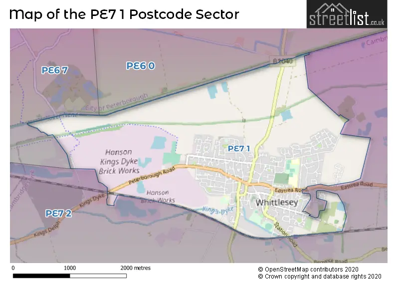 Map of the PE7 1 and surrounding postcode sector