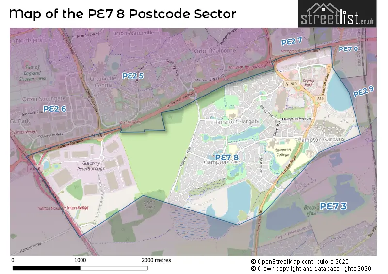 Map of the PE7 8 and surrounding postcode sector