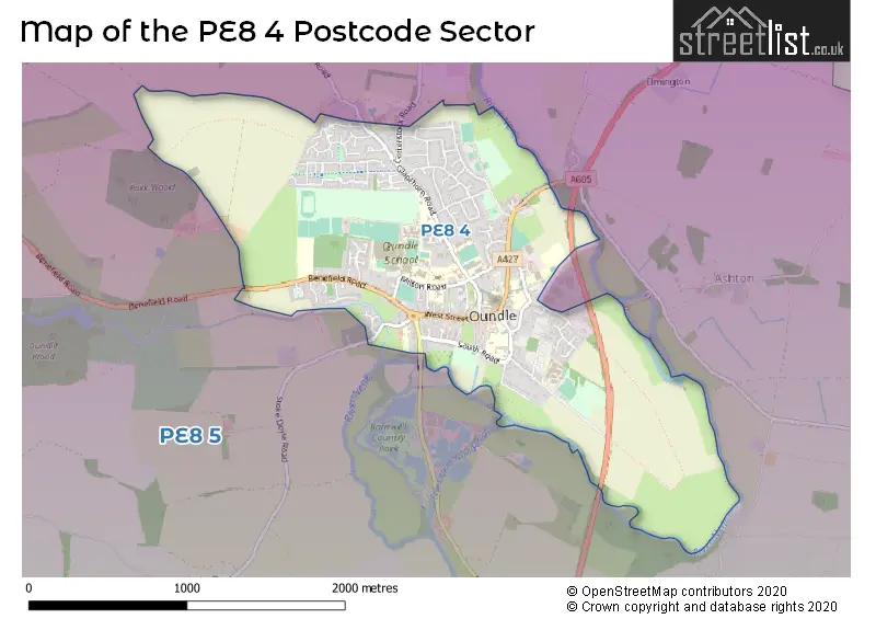 Map of the PE8 4 and surrounding postcode sector