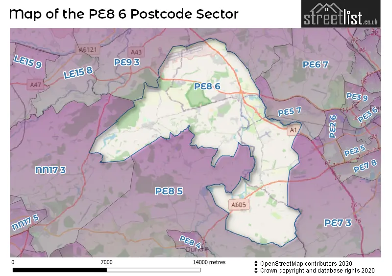 Map of the PE8 6 and surrounding postcode sector