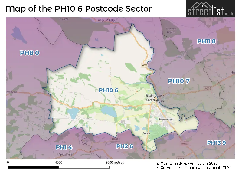 Map of the PH10 6 and surrounding postcode sector