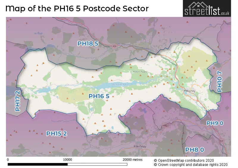 Map of the PH16 5 and surrounding postcode sector