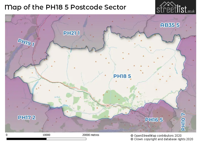 Map of the PH18 5 and surrounding postcode sector