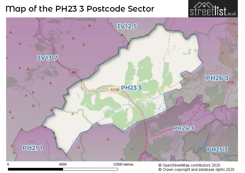 Map of the PH23 3 and surrounding postcode sector
