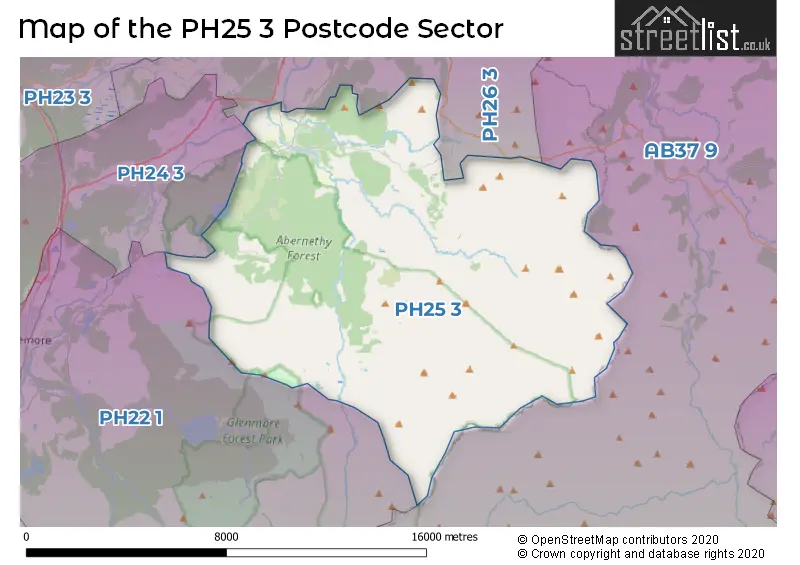 Map of the PH25 3 and surrounding postcode sector
