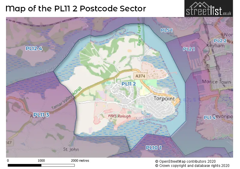 Map of the PL11 2 and surrounding postcode sector