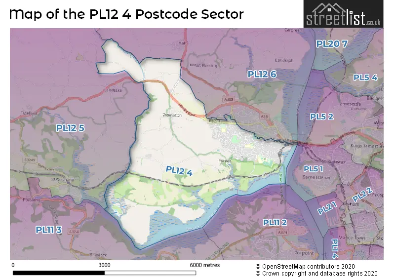 Map of the PL12 4 and surrounding postcode sector