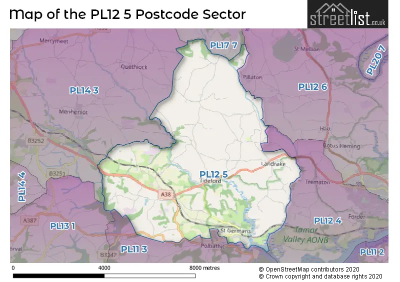 Map of the PL12 5 and surrounding postcode sector